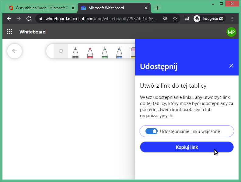 Rysunek 9 Udostępnianie elektronicznej tablicy do pracy grupowej.