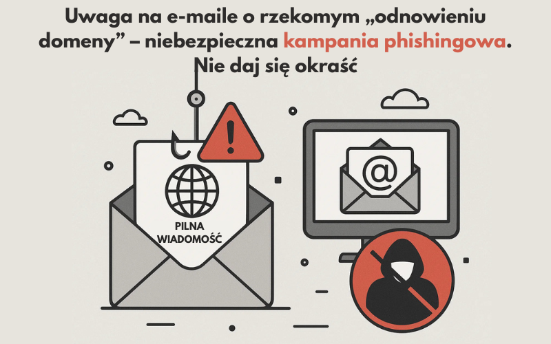 Uwaga na e-maile o rzekomym „odnowieniu domeny” – niebezpieczna kampania phishingowa. Nie daj się okraść