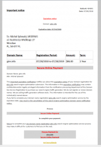 Fałszywy e-mail o wygasaniu domeny