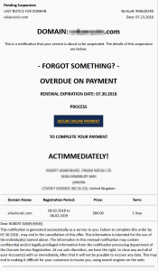 Fałszywy e-mail o wygasaniu domeny