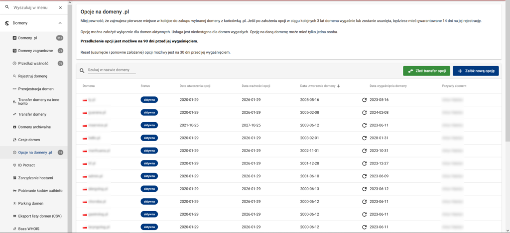 podglad opcji na domene w domeny.tv