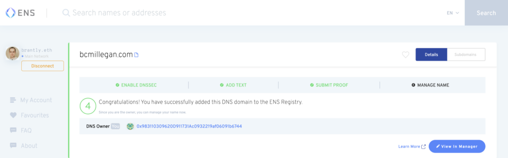 połączona domena z ens