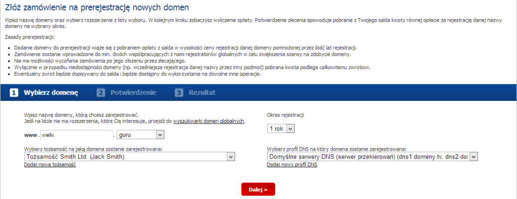 Prerejestracja nowych domen