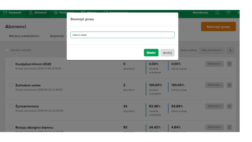 Rysunek 2  Tworzenie grupy odbiorców
