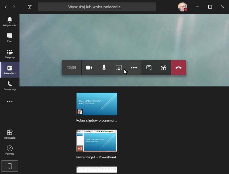Udostępnianie okna na komputerze uczestnika spotkania Zespołu.